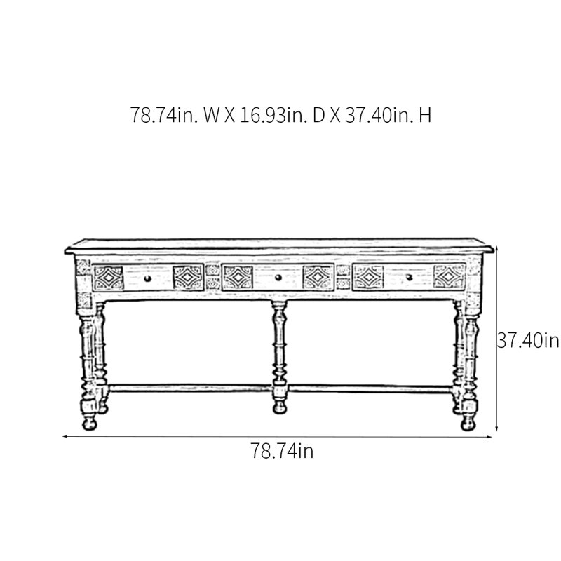 Retro Multifunctional Practical Console Table, 37.4" H x 78.74" W x 16.93" D