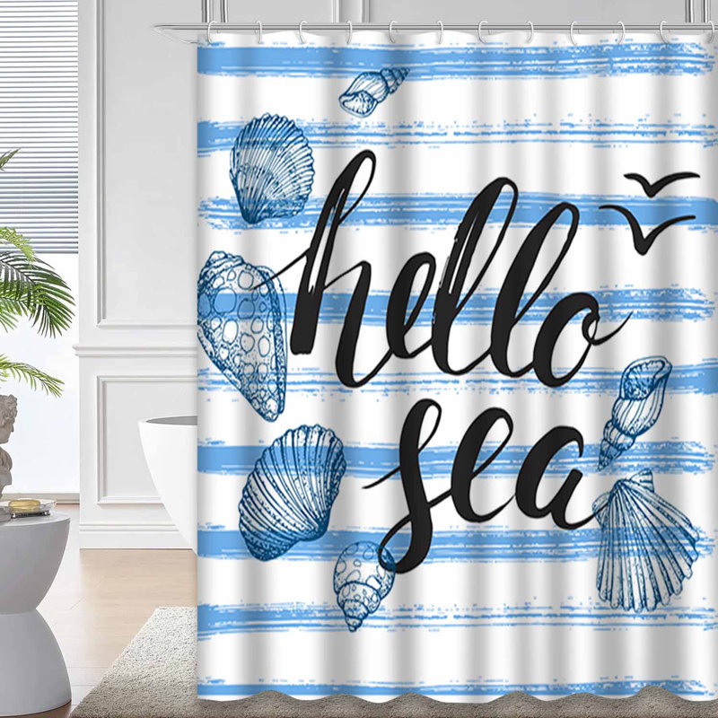 Rideau de douche à 12 crochets Seashells Hello Sea Strips, L 72 po x l 84 po