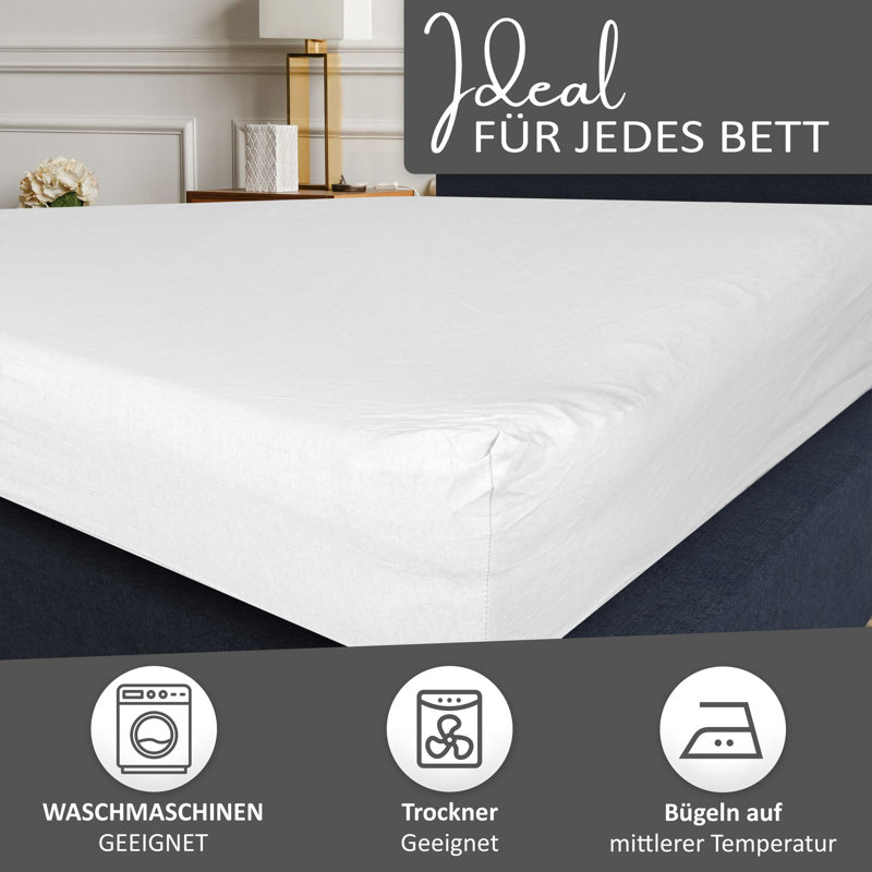 100% Cotton Jersey Knit Fitted Sheet, White, European Double (140 x 200cm)