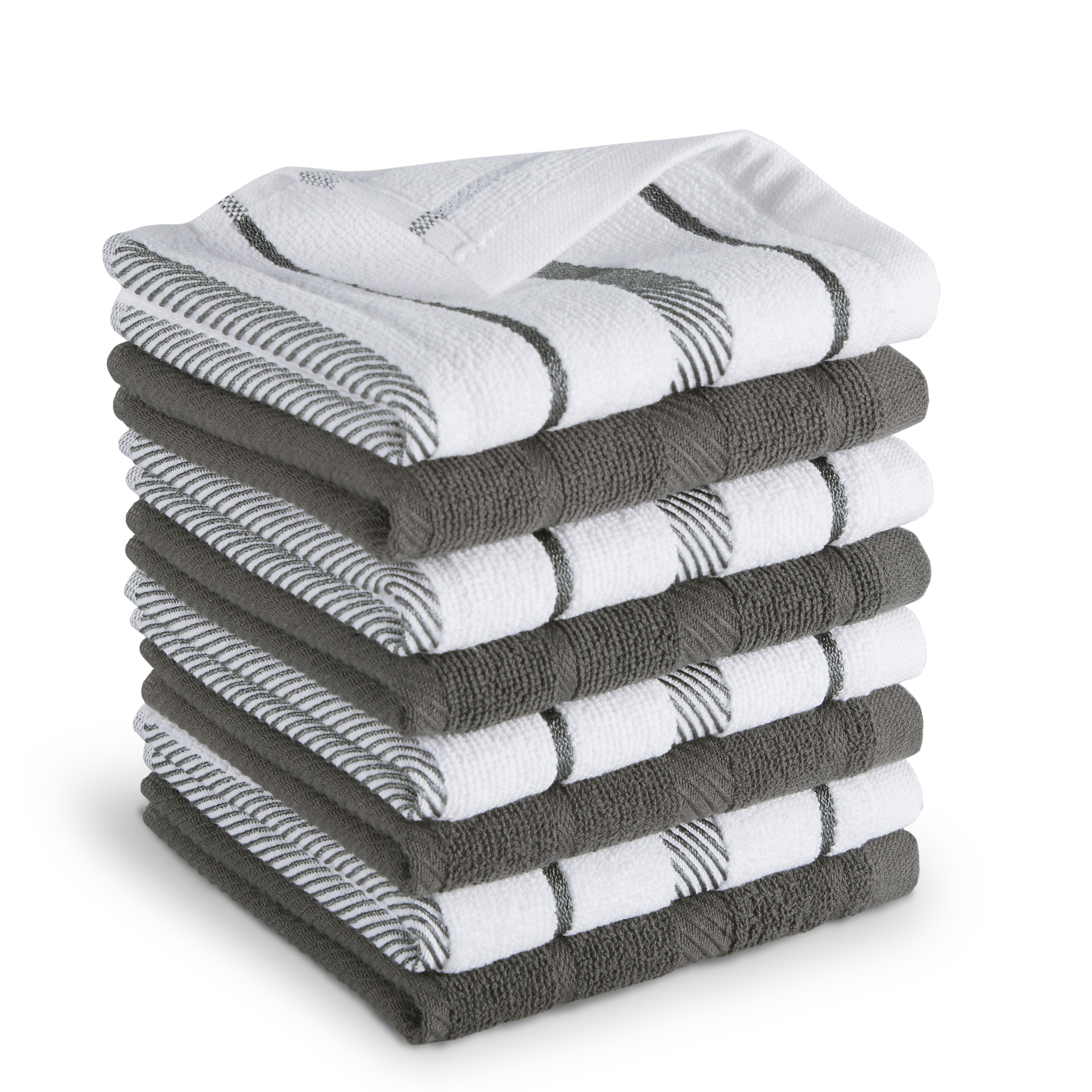 Kitchen Towels - Oven Mitts - Potholders - Towel Linen Set (8 Pc) Clean Classic Multi Color Combination - Kitchen Towel Potholder Scrubber Dishcloth