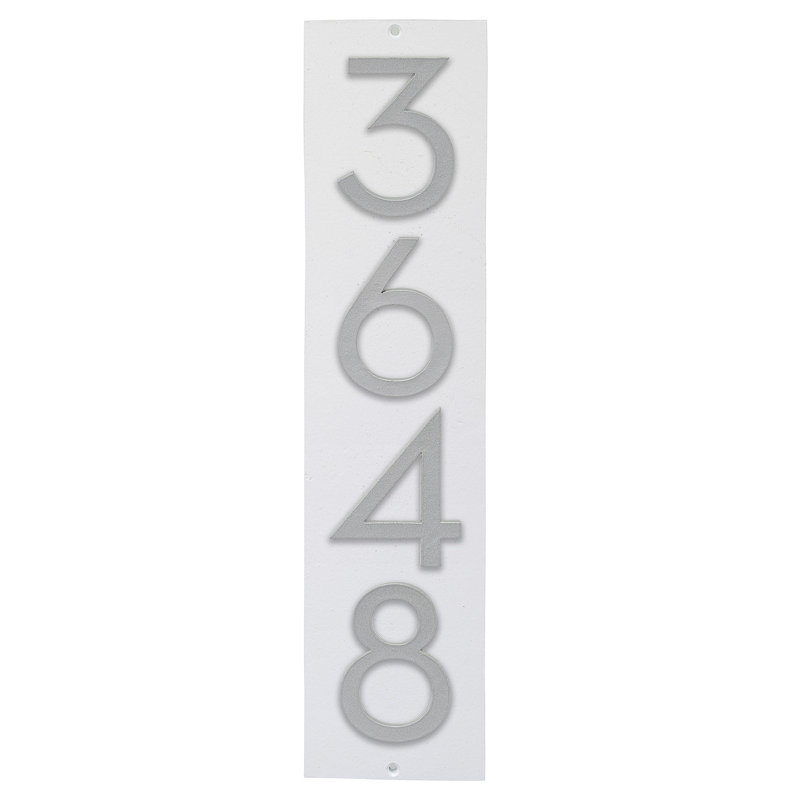 Floating Modern 3" Number Vertical Address Plaque (4 Digits), White, Silver, Yes