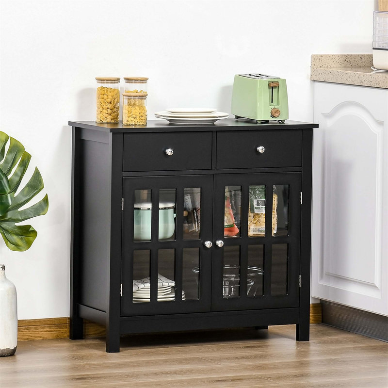 Armoire de cuisine avec 2 tiroirs et portes en verre Audel, armoire de salle à manger, crédence de bureau 