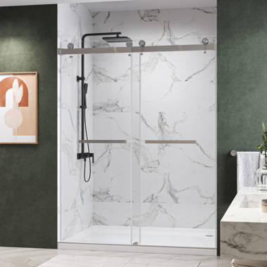 Bypass Sliding Glass Shower Door Sorrento Lux Series 56-60 Width 75  Height - Semi-Frameless Chrome Finish - Smart Guard Easy Clean Coating  5/16 (8mm) Tempered Glass by Fab Glass and Mirror 