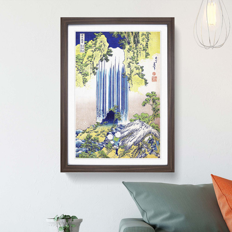 The Yoro Waterfall in Mino Province by Katsushika Hokusai - Picture Frame Painting Print on MDF, Walnut Framed