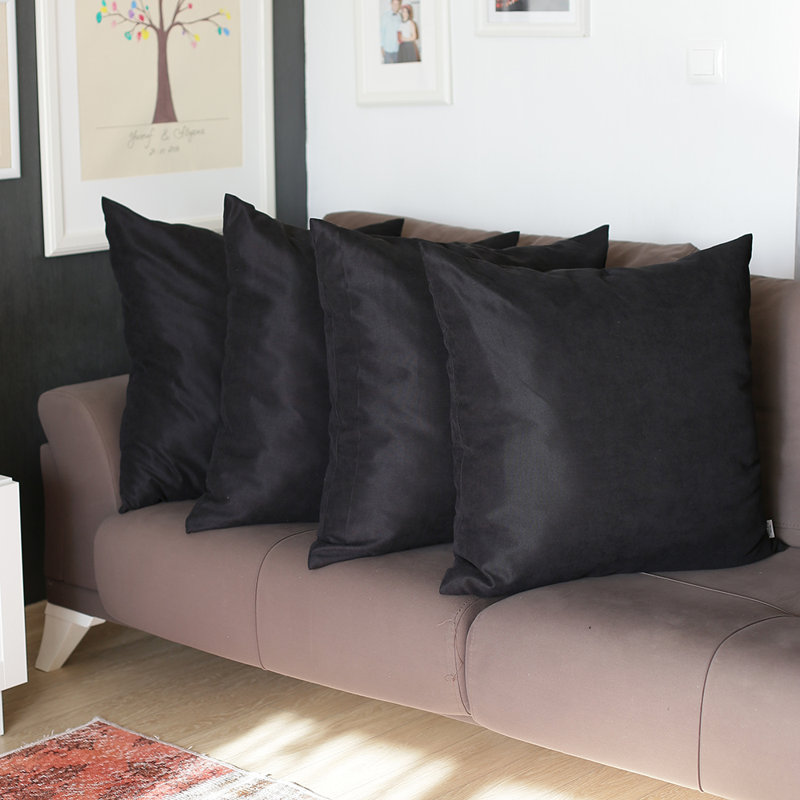 Black Polyester 22" x 22" Square Pillow Covers Set of 4