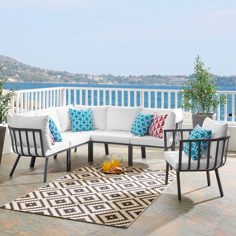 Ensemble de patio extérieur en aluminium 6 pièces Riverside par Modway, Blanc, gris