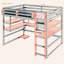 Lit mezzanine en bois pleine grandeur avec bureau, rangement latéral, tablettes à plusieurs rangements et lumière RVB pour jouer et étudier-148823226-148823229