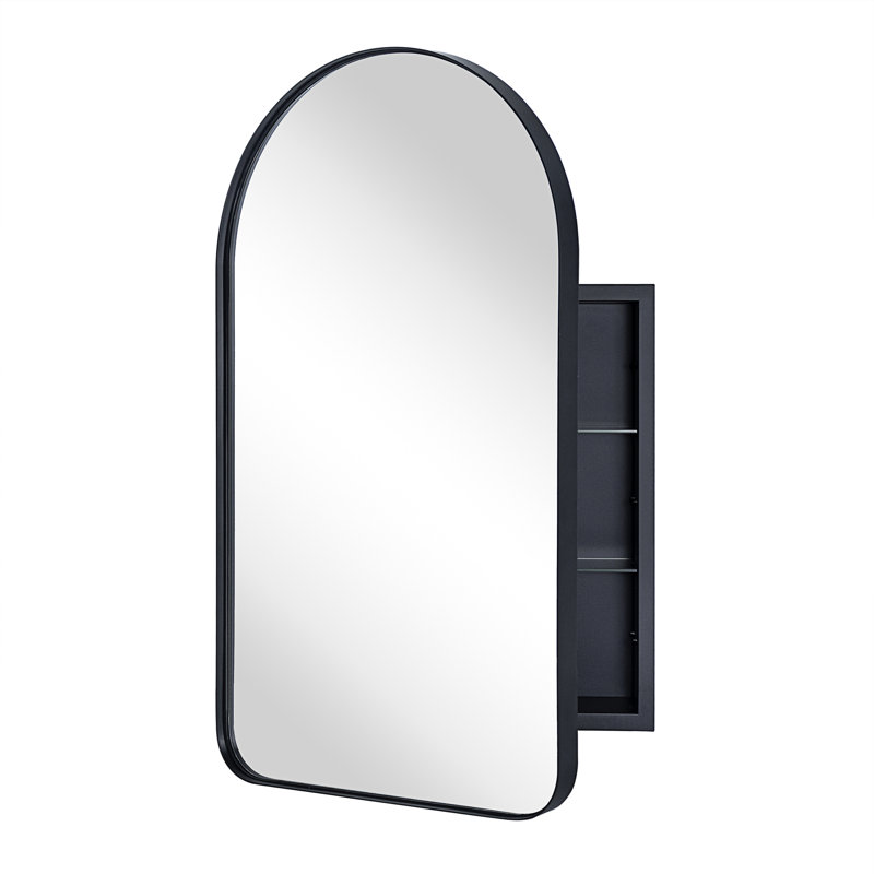 W H Recessed Framed Medicine Cabinet with Mirror and 2 Adjustable Shelves, Black, 30" H x 20" W
