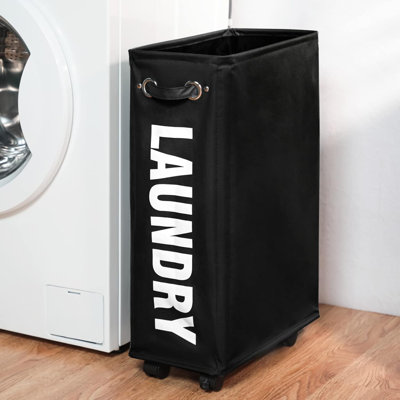 Panier à linge mince avec roulettes - Panier à linge pliable et pliable pour espaces étroits, structure en métal robuste et tissu Oxford résistant à l'humidité