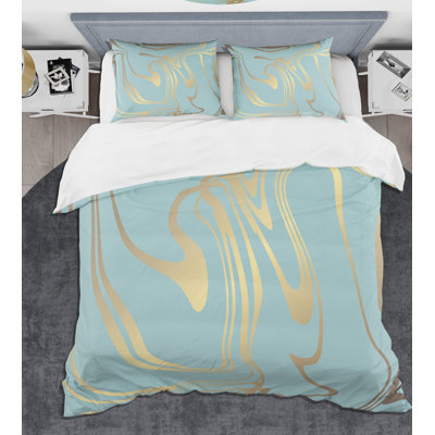 Golden Marble Design I - Glam Abstract Duvet Cover Set - Microfiber Polyester