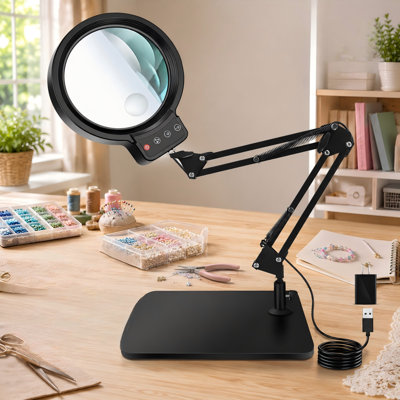 Large 5-Inch Magnifying Desk Lamp with 72 LEDs, 10X/30X Real-Glass Lens, 3 Color Modes and Stepless Dimming for Hands-Free Detail Work
