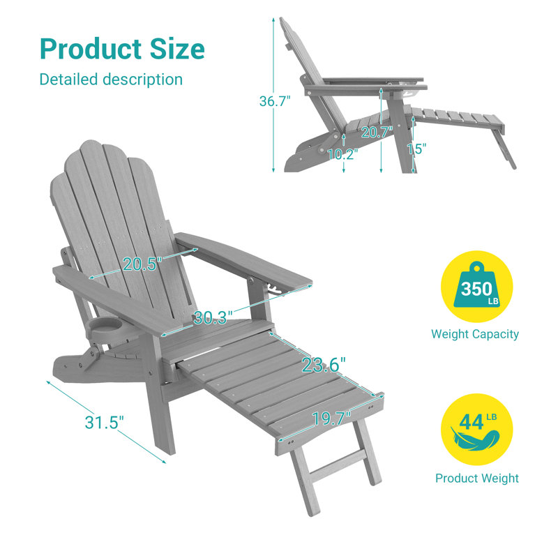 Chaise Adirondack pliable HiPS, Gris clair