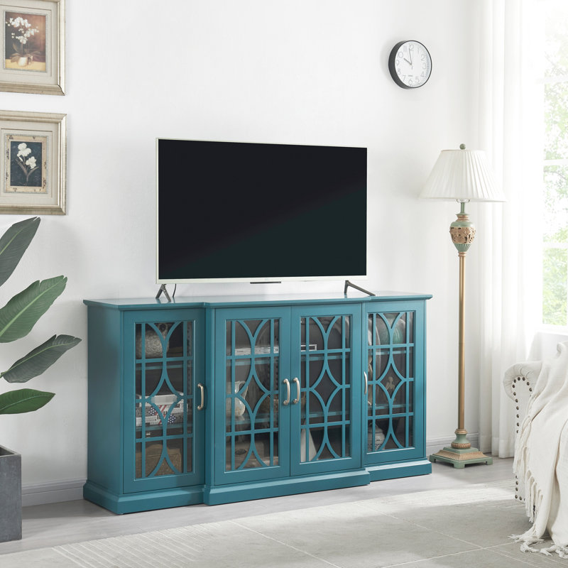 Meuble de rangement bleu turquoise de 63 po - Meuble télé et buffet, 6 tablettes ajustables, surface peinte élégante et pratique, grand espace de rangement.