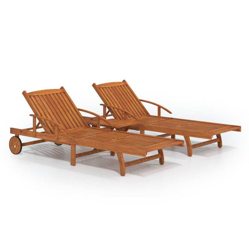 Ensemble de 2 chaises longues avec table en bois d'acacia massif