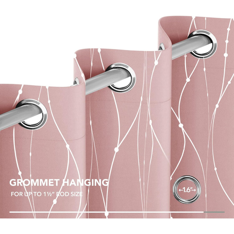 Rideaux occultant à motif argenté avec œillets, branche d'arbre argentée, 84 L, L 52 po x L 84 po, Rose