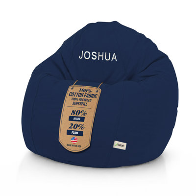 Monogrammed Cotton Bean Bag Chair | Filled w/Polystyrene Beads & CertiPUR Foam | Perfect for Teens & Adults