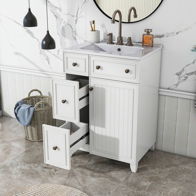 Ensemble de meuble-lavabo simple 24 po Norreen, Blanc, Argent argent