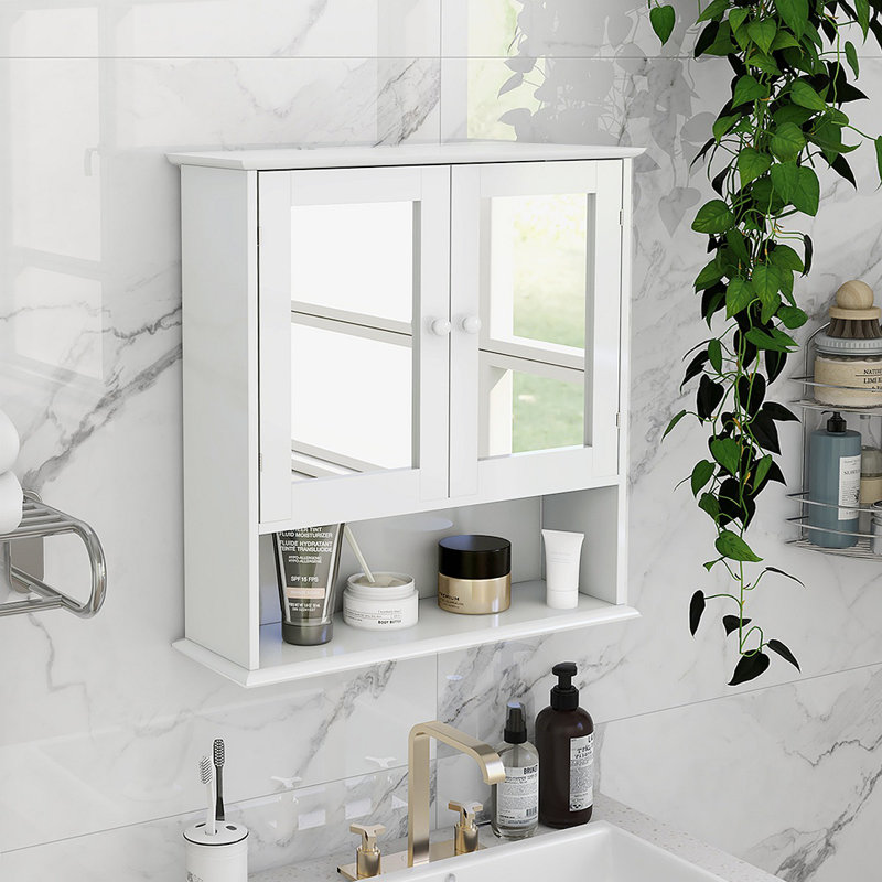 Armoire murale de salle de bain avec portes et tablettes à miroir Doule
