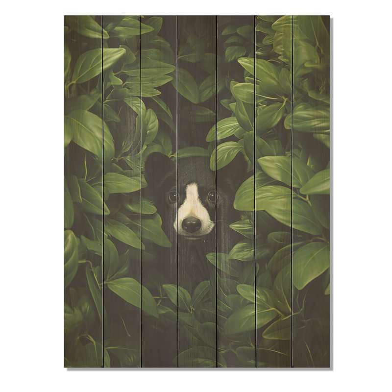 Panda vert ludique vert II - animal panda sur bois, H 32 po x l 24 po