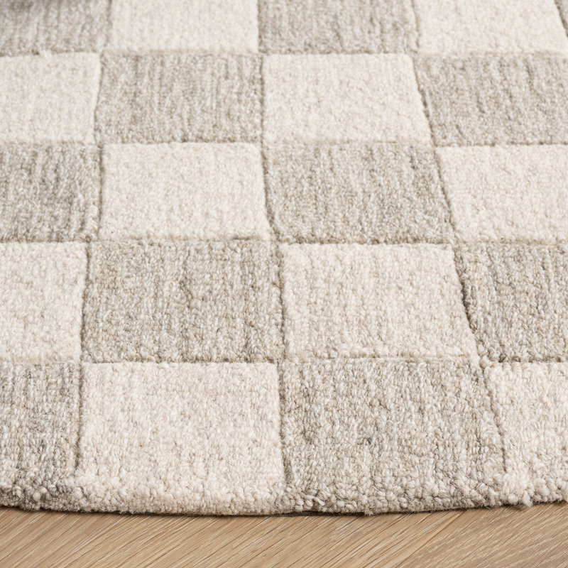Msr4760 Martha Stewart Hand Tufted Wool/Cotton Checkered Rug in Beige/Ivory, Round 6'