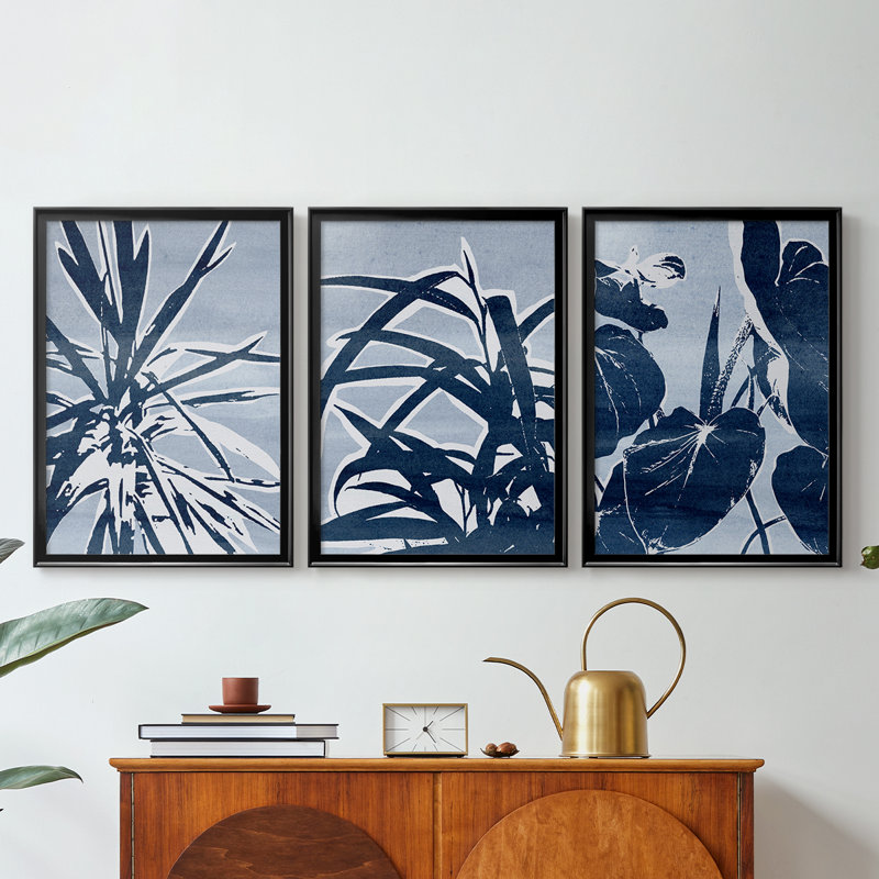 Plant Life I - Toile tendue avec châssis sur mesure - 3 pièces, Noir, H 19 po x l 27 po