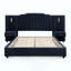 Structure de lit tapissier avec tissu en velours, conception à rayures verticales avec boutons autour du lit plateforme avec tête de lit, structure solide et table de chevet - aucun sommier nécessaire-900258167