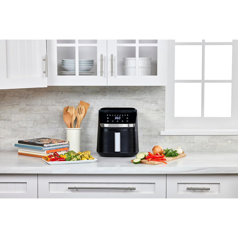 Black 6-Quart Electric Air Fryer with Stainless Steel Touch Control