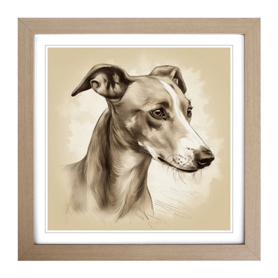 Whippet Drawing - Single Picture Frame Print on Wood