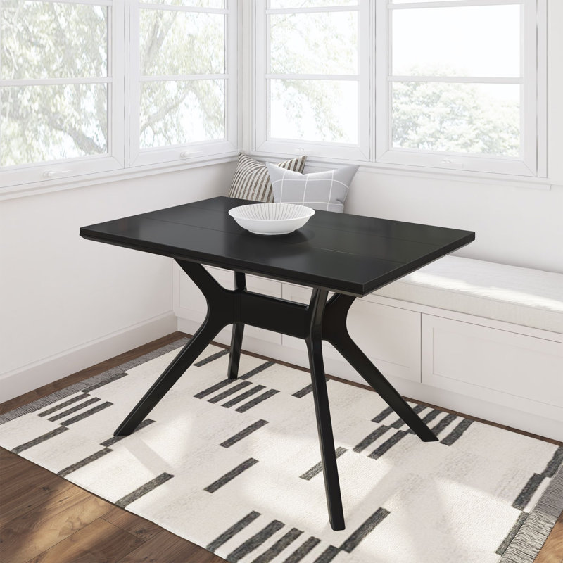 Table de salle à manger rectangulaire Verso 48 po de style moderne du milieu du siècle, noire, 30" H x 48" W x 32" D