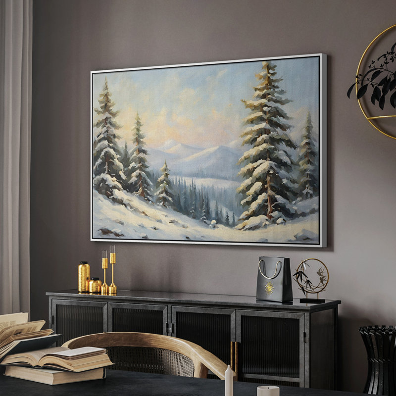 Paysage rétro - CCIV, H 17 po x l 25 po x P 2 po, Toile encadrée flottée blanche
