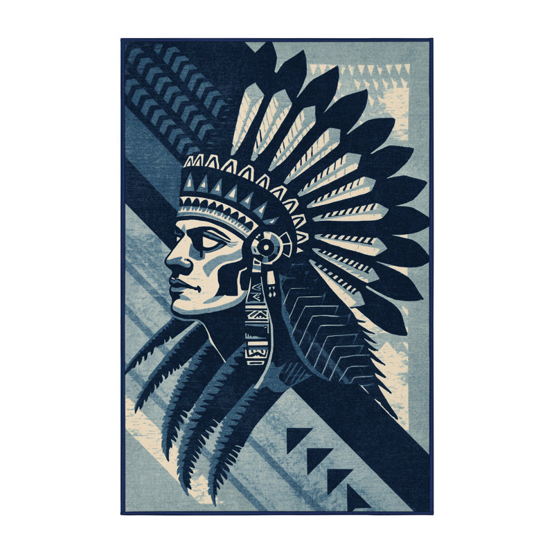 Tapis bleu moelleux doux en peluche Dunneback War Painted Warrior, 8 x 12