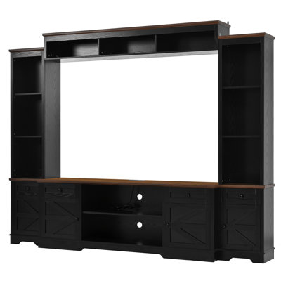 Meuble audio-vidéo l 98,8 po avec bibliothèque pour téléviseur de 80 po ou moins, meuble télé moderne avec armoires et tablettes réglables pour le salon