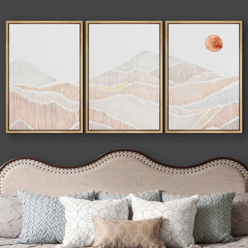 Abstract Mountain " Mid-Century Paint Stroke Mountain Abstract Nature Modern Art Decor Panorama " 3 - Pieces, Naturel