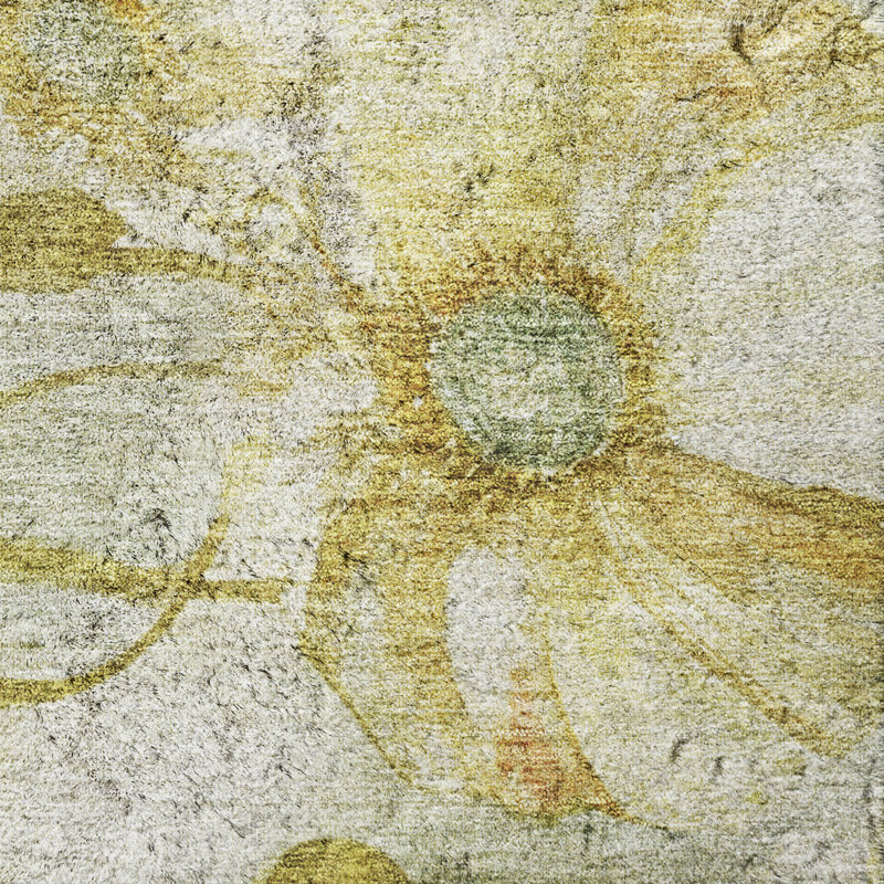 Tapis floral à poils longs de qualité supérieure lavable à la machine ADS712, Sauge, 5 pi x 7 pi 6 po