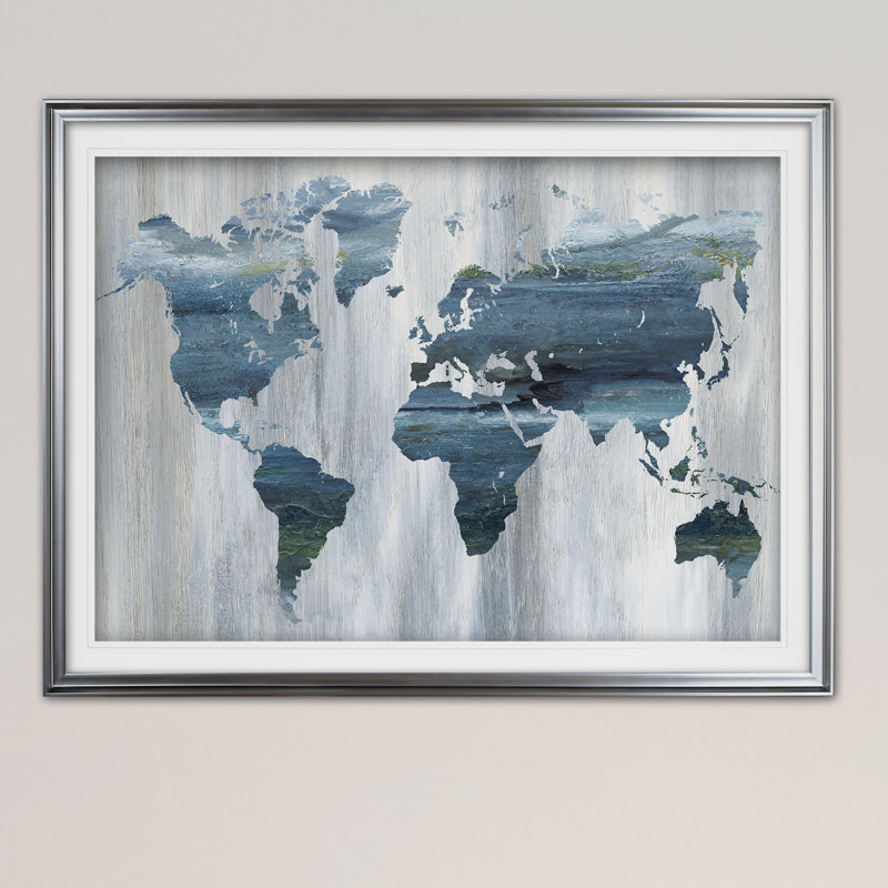 Carte du monde texturée - reproduction de cadre photo, H 18 po x l 24 po x 1,5 po, Noir