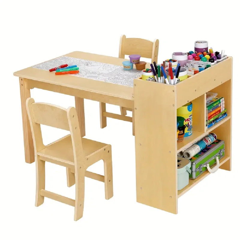 Table et 2 chaises uniques en bois pour enfants