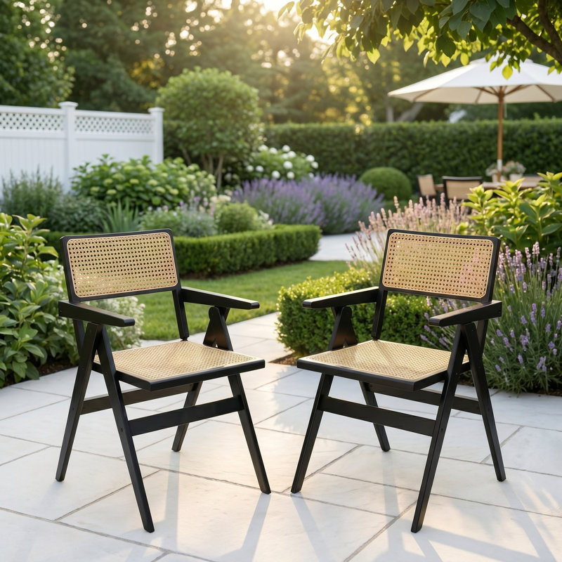 Wicker/Rattan Stackable Folding Chair Folding Chair Set, Black