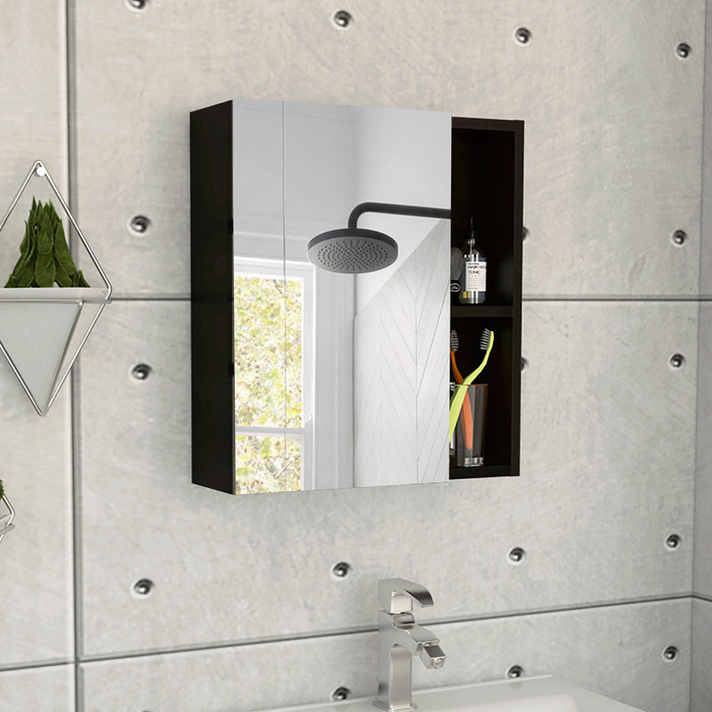 Armoire à pharmacie avec miroir Labelle, cinq tablettes internes, une porte - noir, Noir