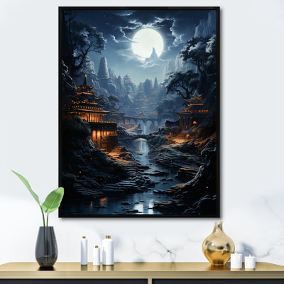 Moonlit Cliffside Mistery Landscape I - Moon, art mural