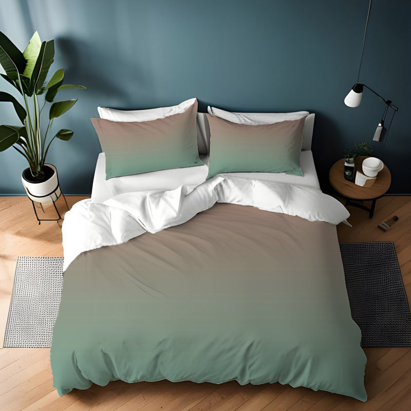 Polyester Ombre Duvet Cover, Queen Duvet Cover + 2 Queen Shams, Taupe/Mint