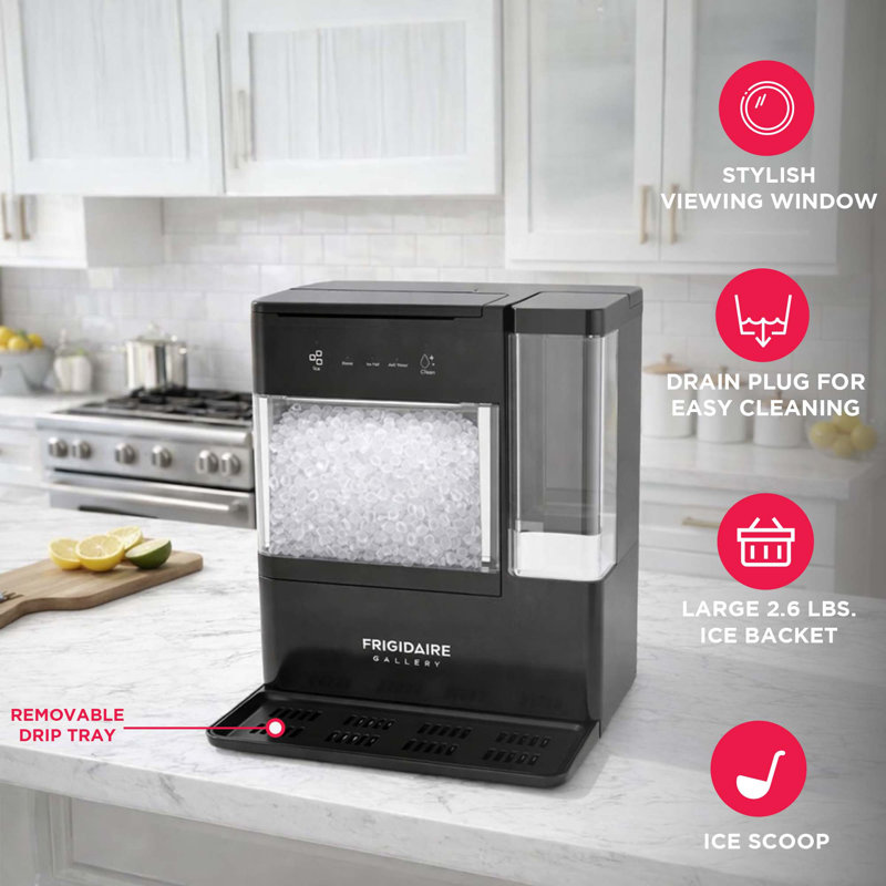 Frigidaire Gallery 38 lbs. Portable Countertop Nugget Ice Maker, Removable Water Tank, Electronic Controls, Black
