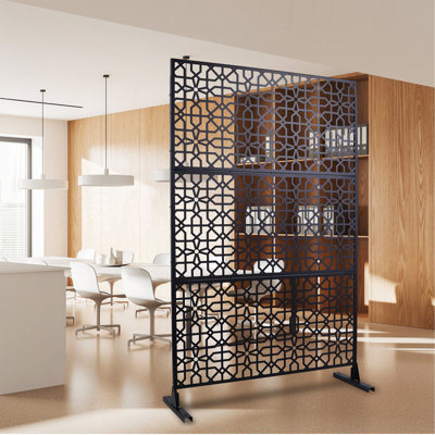 Écran d'intimité extérieur et intérieur en métal H 76 po x l 48 po, écran d'intimité décoratif autoportant pour terrasse de balcon de terrasse, panneaux de clôture d'intimité pour jardin extérieur PS106 NOIR