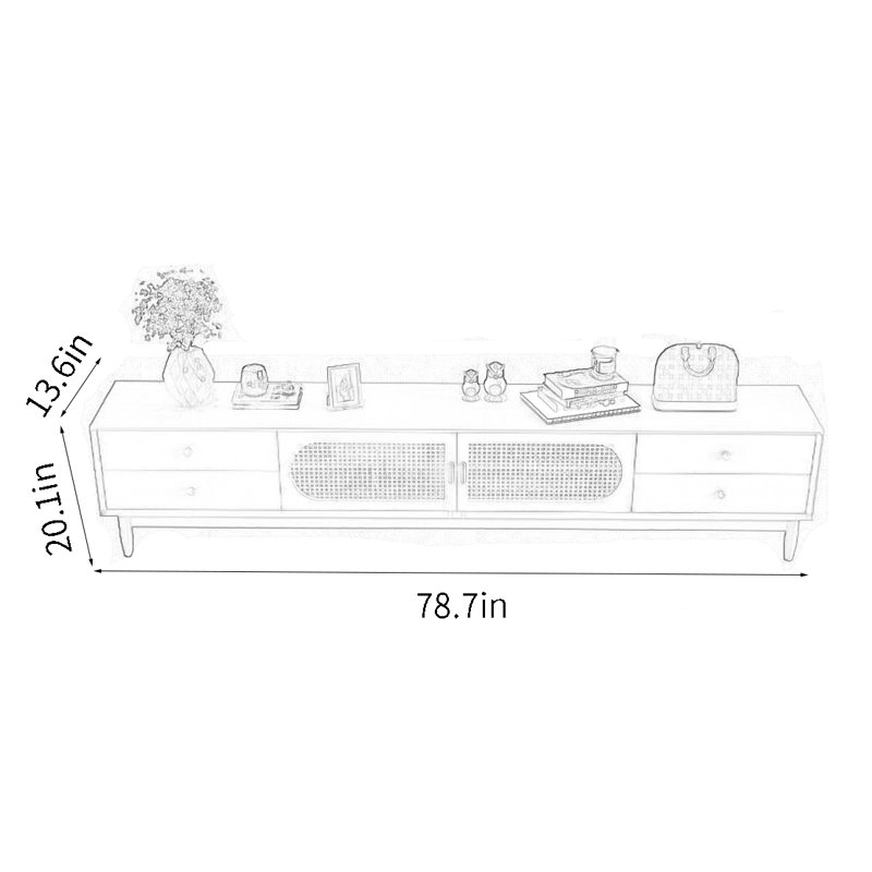 Meuble télé rétro moderne, H 20,1 po x L 78,7 po x l 13,6 po