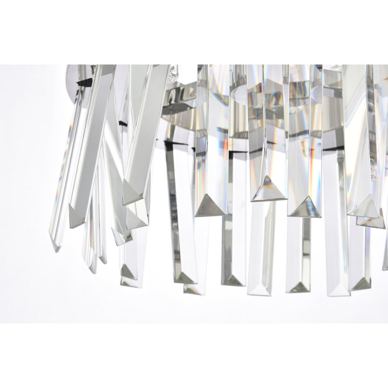 Luminaire suspendu rond en cristal Athol 12 pouces noir, L 25 po, Chrome, 14 Lights