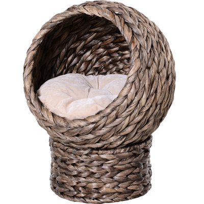 Lit pour chat tissé à la main avec coussin confortable, H 23,5 po, gris, pour chats d'intérieur pouvant accueillir jusqu'à 8 lb de tissu d'ameublement surélevé et élégant, Feline Friends