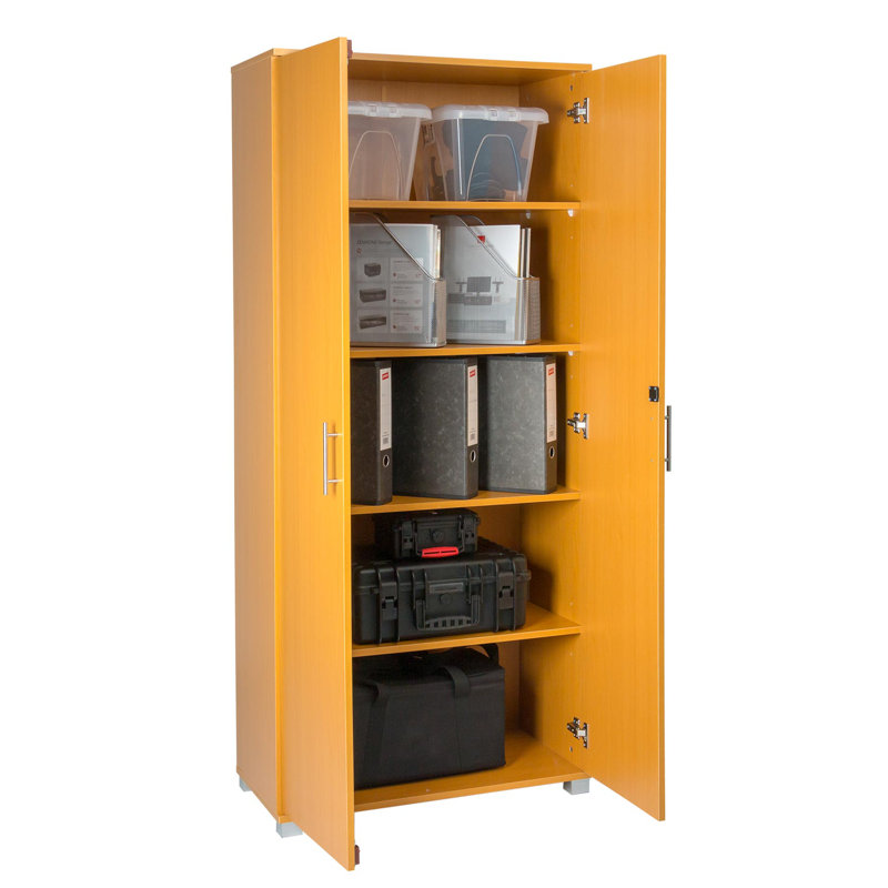 Beech Tall Storage Cabinet Cupboard with Lock, 2 door 4 Shelf Cabinet for Files , Tool, Storage Cabinet