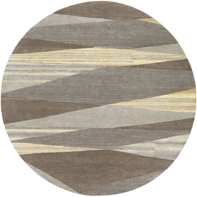 Ayeln Abstract Hand-Tufted Wool Dark Brown/Beige/Gray Rug, Round 6'