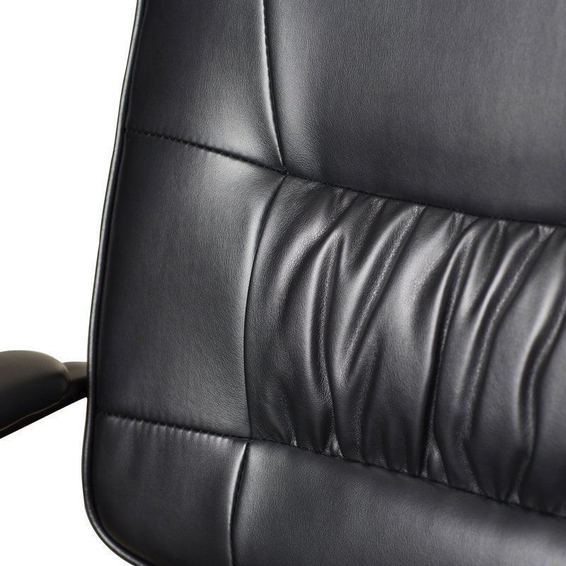 Chaise d'appoint de réception rembourrée et capitonnée en cuir LeatherSoft Haeger, Structure en métal noir, Bourgogne