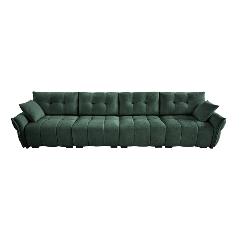 Dejong Chenille Tufted 4-Seater Sectional Sofa with Pillows, 35.43" H x 141.75" W x 33.43" D, Green Chenille