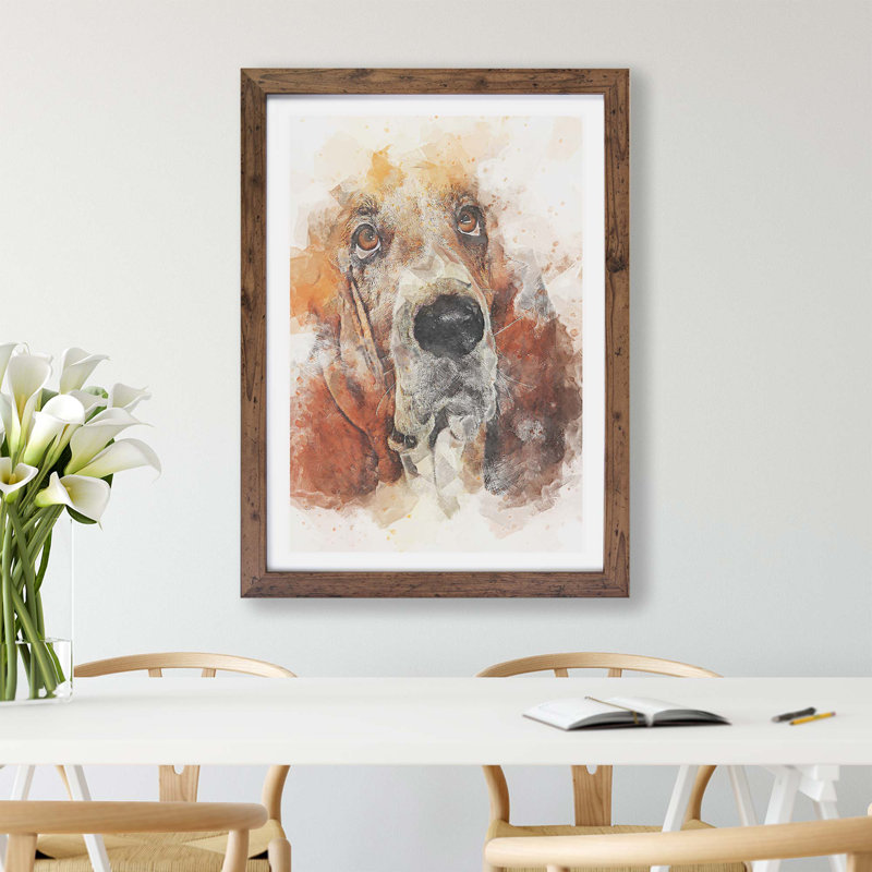 Basset Hound - Framed Print, 62cm H x 87cm W x 2cm D, Walnut